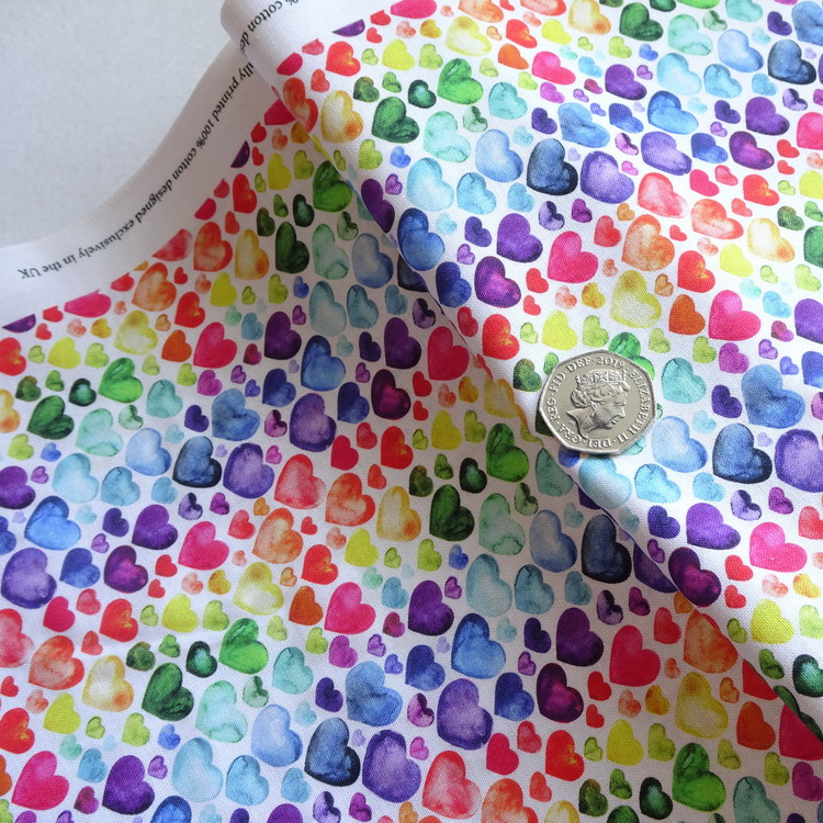 Chatham Glyn 100% Cotton - Rainbow Love Hearts - 140cm / 56