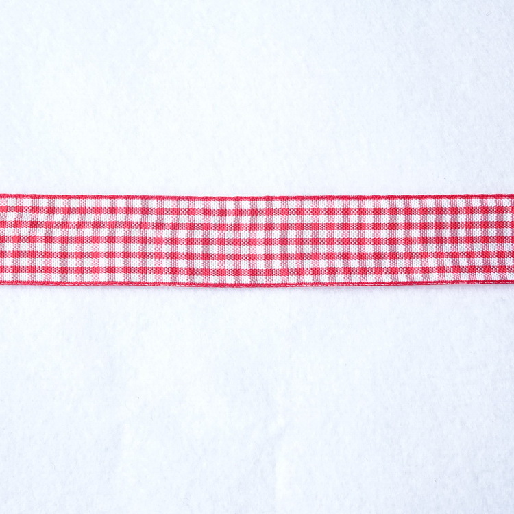 Berisfords Polyester Gingham Ribbon- 10mm/15mm/25mm- Red