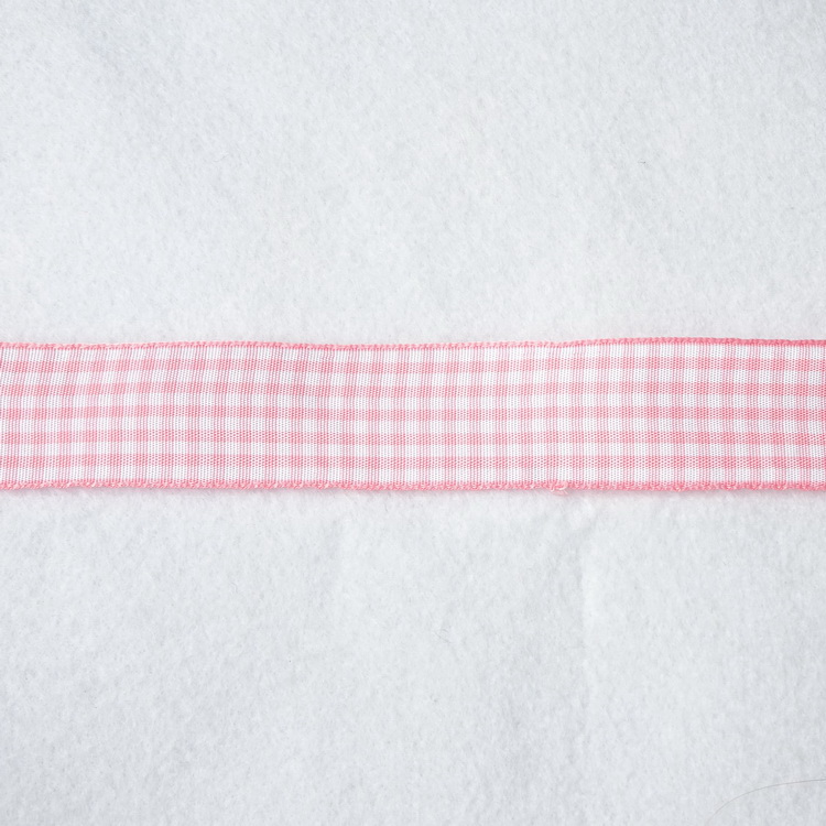 Berisfords Polyester Gingham Ribbon- 5mm/10mm/15mm/25mm- Pink