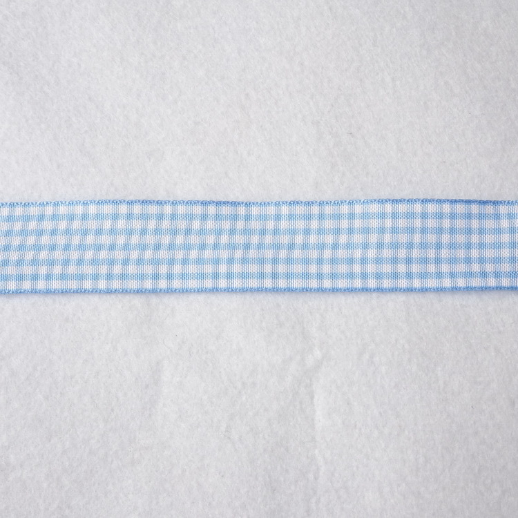 Berisfords Polyester Gingham Ribbon- 15mm/25mm- Pale Blue