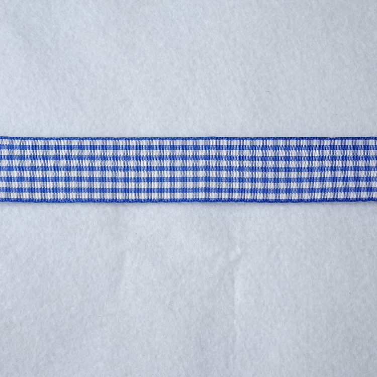 Berisfords Polyester Gingham Ribbon- 10mm/15mm/25mm- Royal Blue