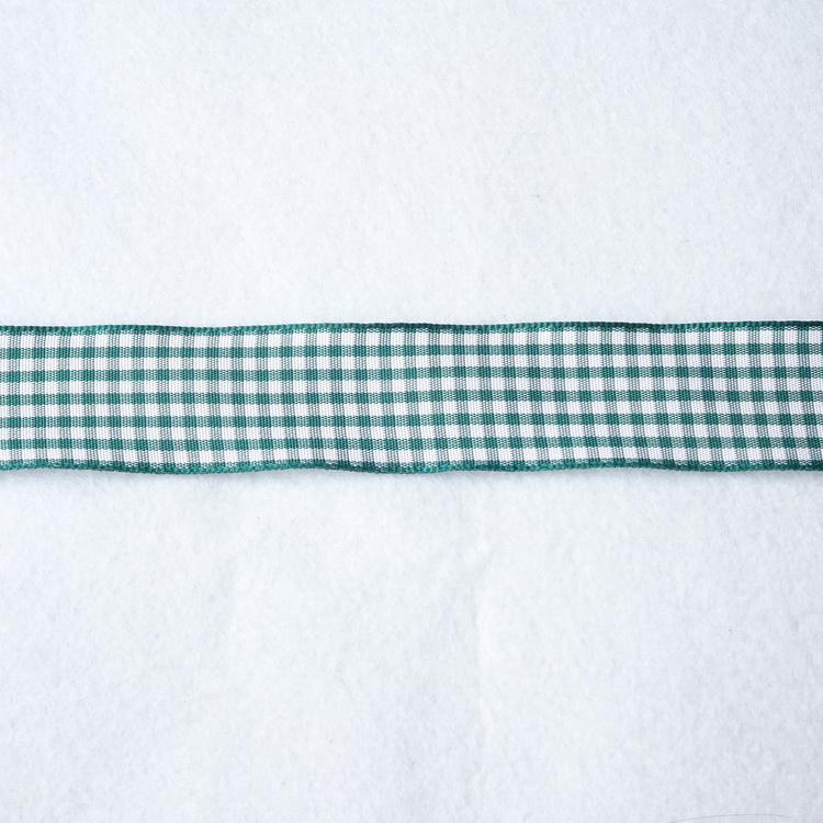 Berisfords Polyester Gingham Ribbon- 5mm/10mm/15mm/25mm- Green