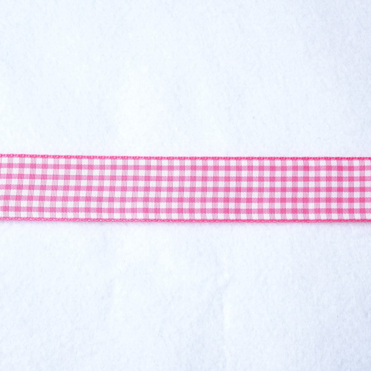 Berisfords Polyester Gingham Ribbon- 5mm/15mm/25mm- Cerise Pink