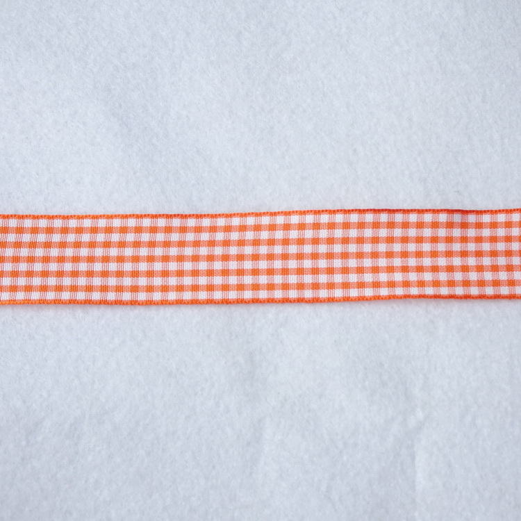 Berisfords Polyester Gingham Ribbon- 10mm/15mm/25mm- Orange