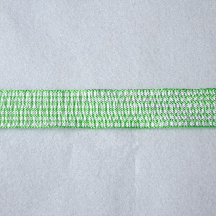Berisfords Polyester Gingham Ribbon- 10mm/15mm/25mm- Lime