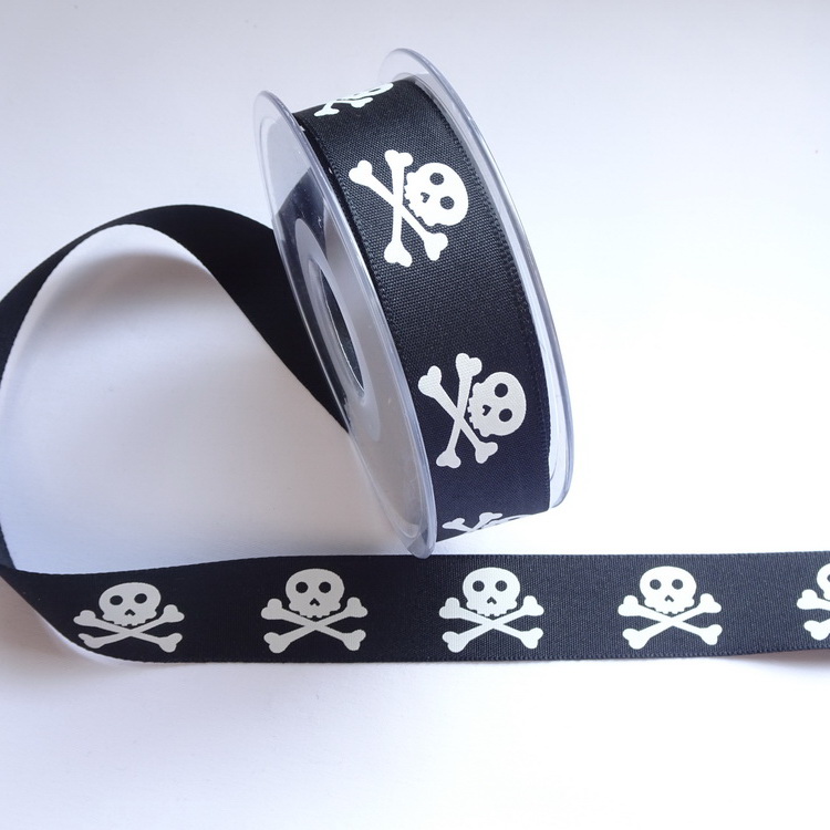 Beresfords Polyester Ribbon - Skull And Crossbones - 25mm Wide