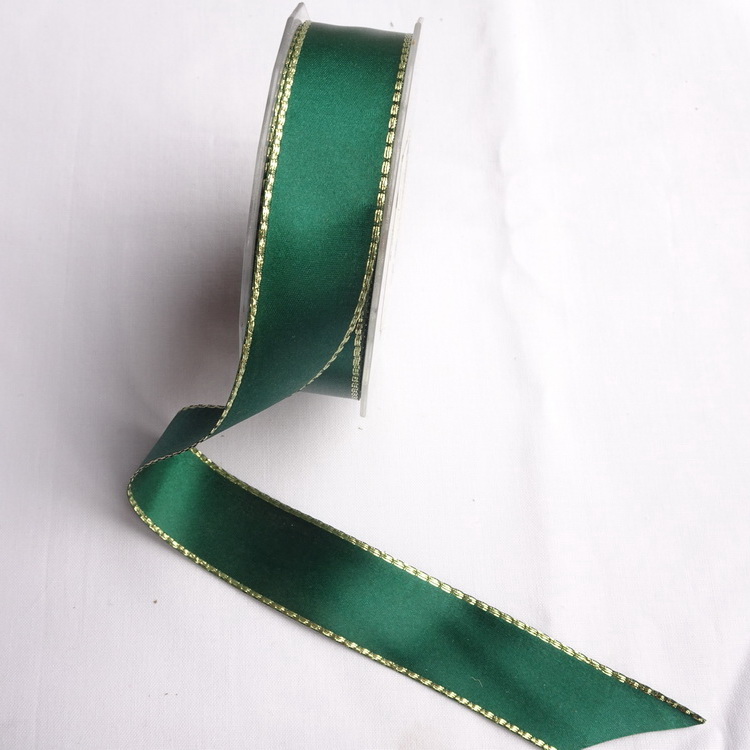 Berisfords Metallic Wire Edged Satin Ribbon- Green- 25mm/50mm