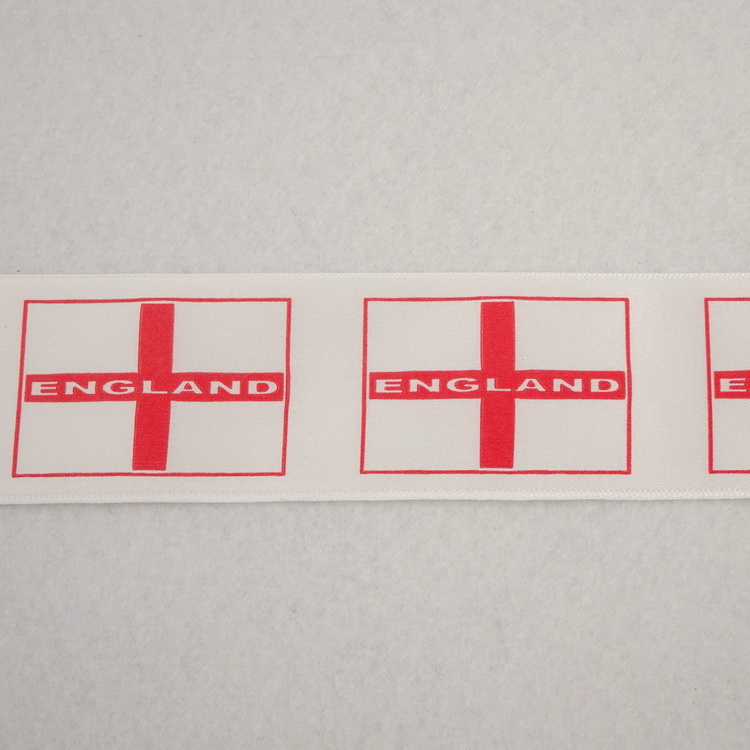 Berisfords Polyester Satin Ribbon- England Flag- 35mm 70mm Width