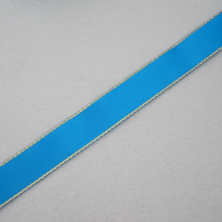 Berisfords Metallic Edge Satin Ribbon-  Turquoise- 25mm