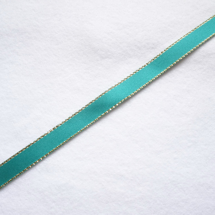 Berisfords Metallic Edge Satin Ribbon-  Jade- 15mm