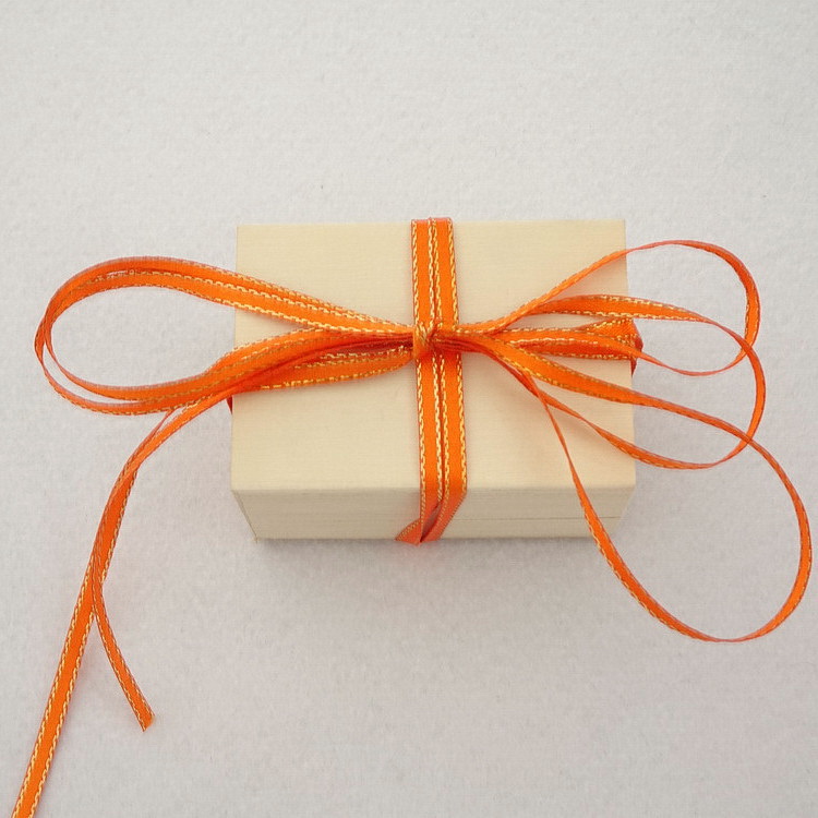 Berisfords Metallic Edge Satin Ribbon- Orange- 3mm/15mm