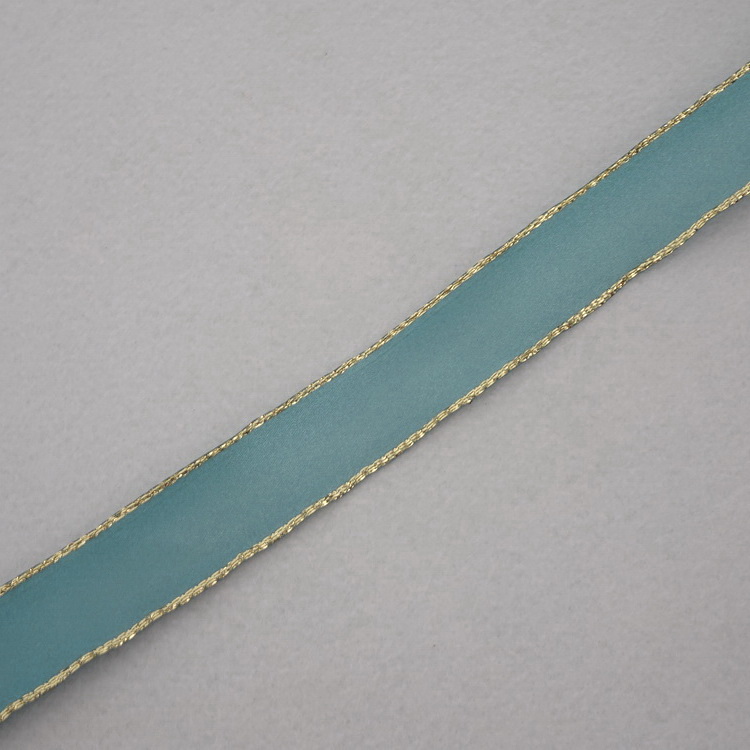 Berisfords Metallic Wire Edged Satin Ribbon- Sea Green- 25mm