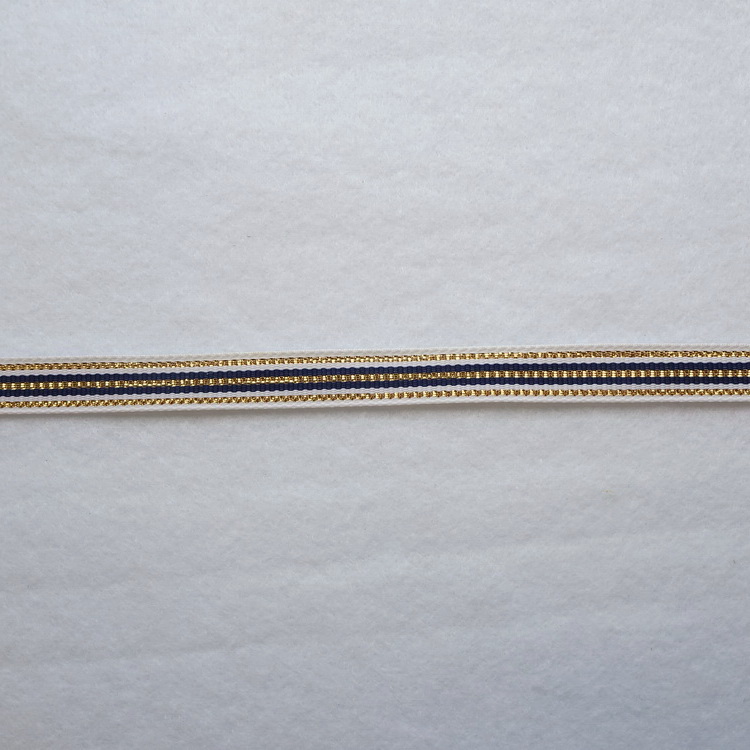 Gros Grain Ribbon - White, Navy & Gold Stripe - 12mm Wide
