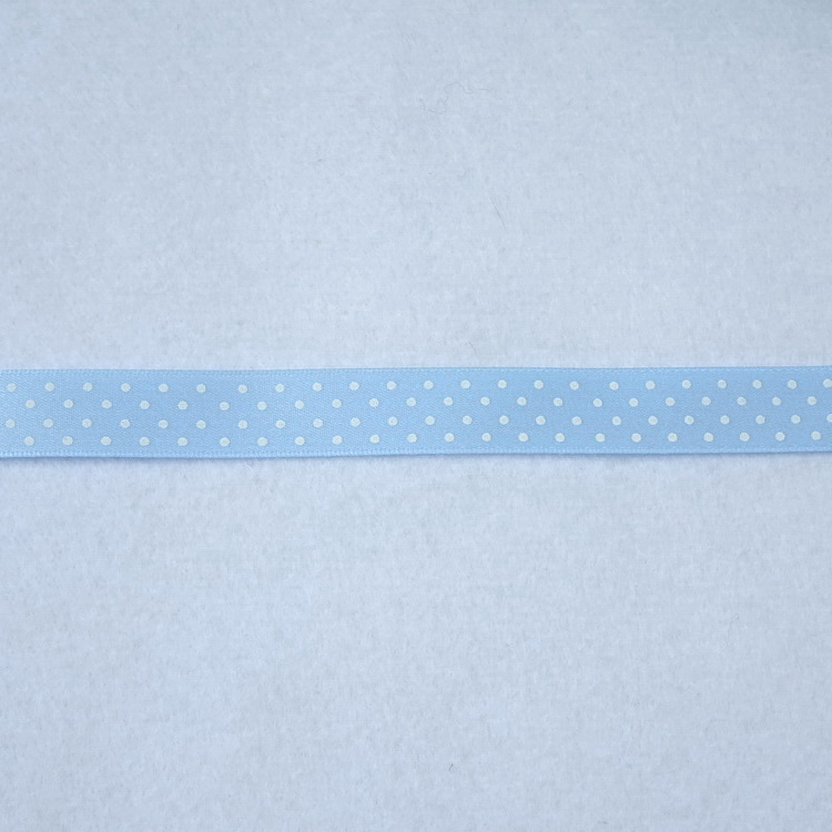 Polyester Satin Micro Spot Ribbon- 15mm- Pale Blue
