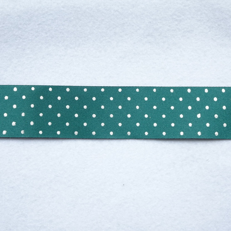 Polyester Satin Micro Spot Ribbon- 35mm- Green & Silver Spot