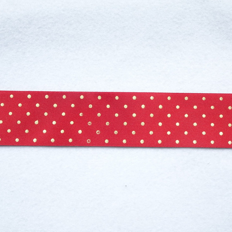 Polyester Satin Micro Spot Ribbon- 35mm- Red & Gold Spot