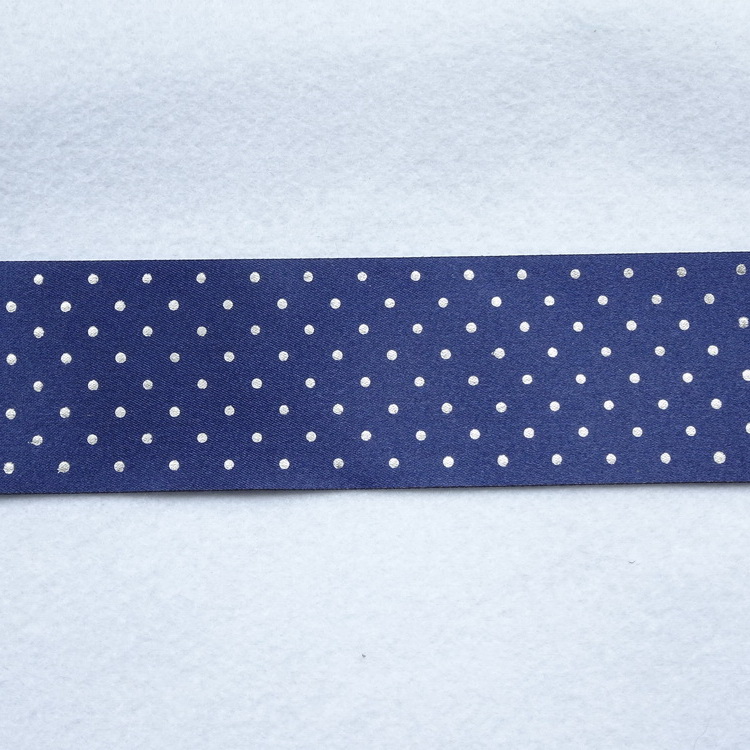 Polyester Satin Micro Spot Ribbon- 50mm- Navy & Silver Spot
