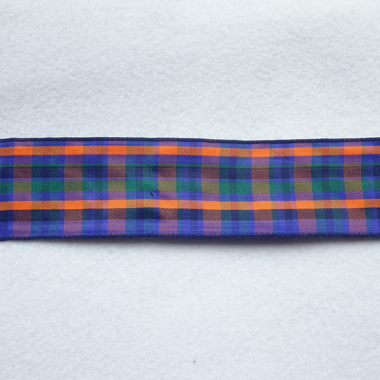 Wire Edged Polyester Ribbon- Multi Coloured Check- 40mm Wide
