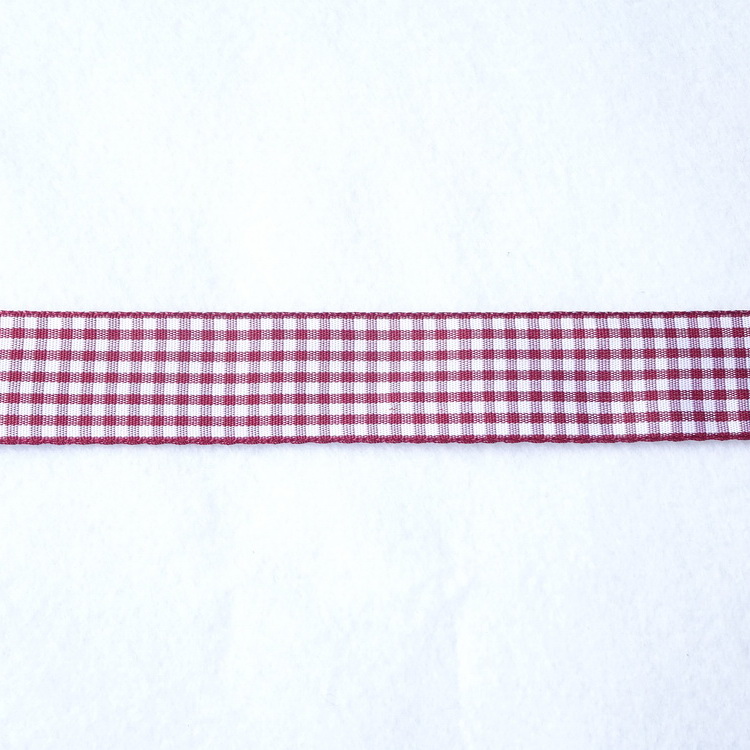 Berisfords Polyester Gingham Ribbon- 15mm/25mm- Wine