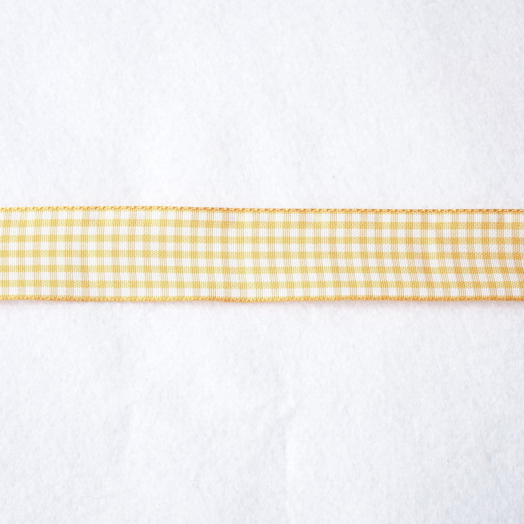Berisfords Polyester Gingham Ribbon- 25mm- Mustard