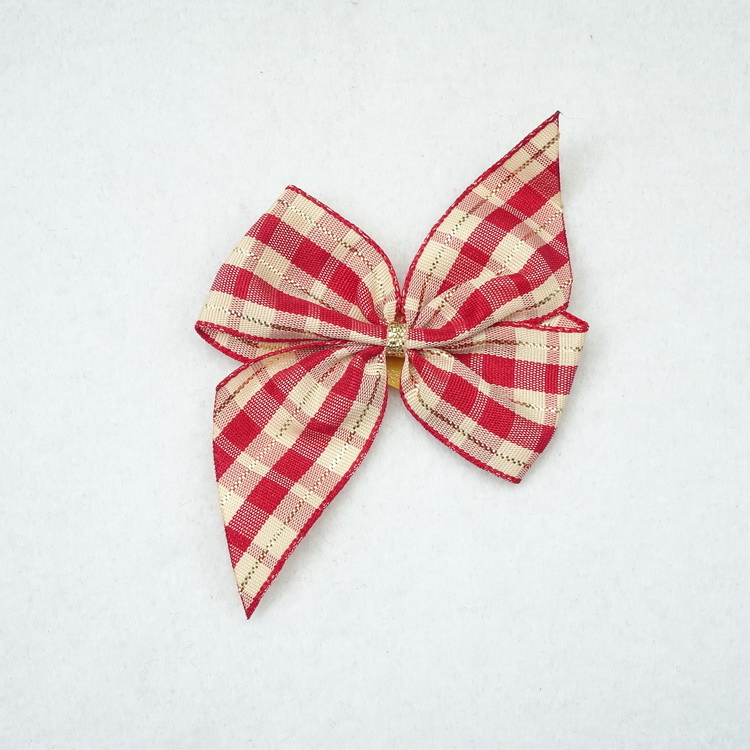 25mm Red Check Bows- Stick On- 5 Per Pack
