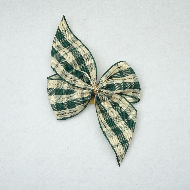 25mm Green Check Bows- Stick On- 5 Per Pack