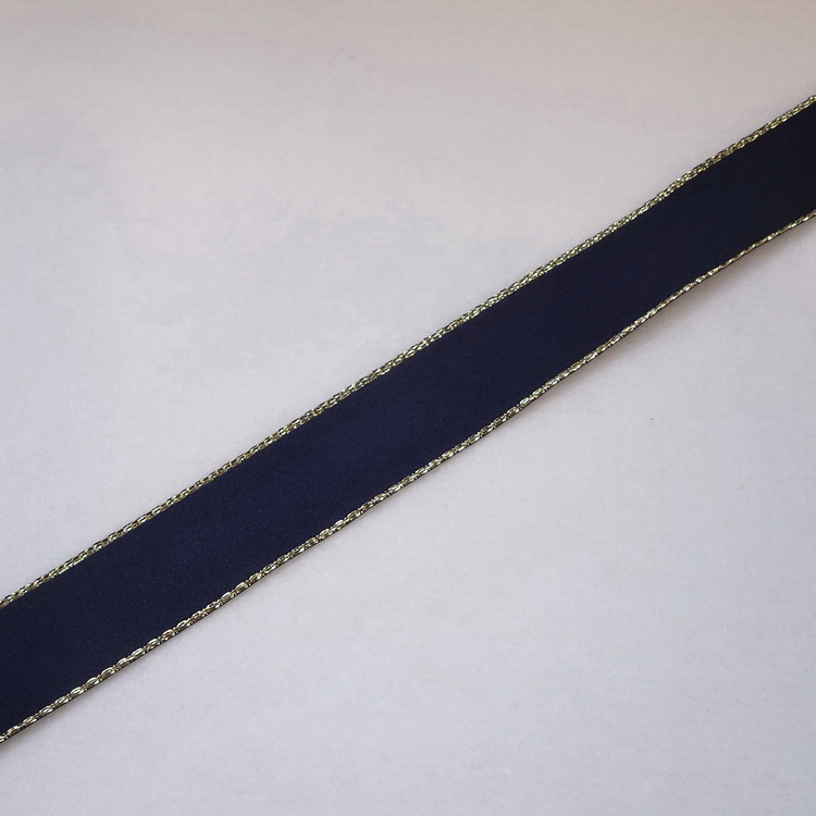 Berisfords Metallic Wire Edged Satin Ribbon- Navy Blue- 25mm/50mm