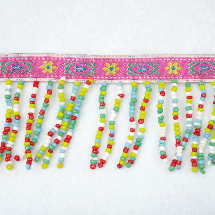 Rainbow Beaded Fringe Trim-  Total Drop 5cm