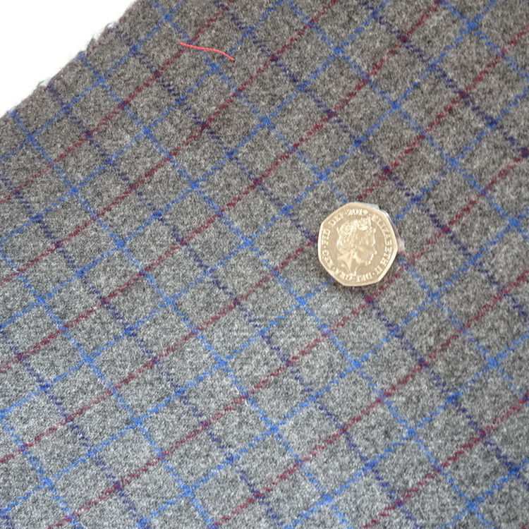 Wool Blend Mix- Grey, Wine & Blue Check- 156cm/62