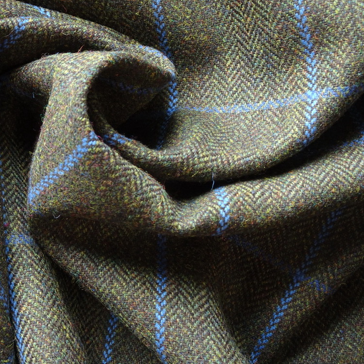 100% Wool - Green - Herringbone Window Pane Check - 150cm / 59